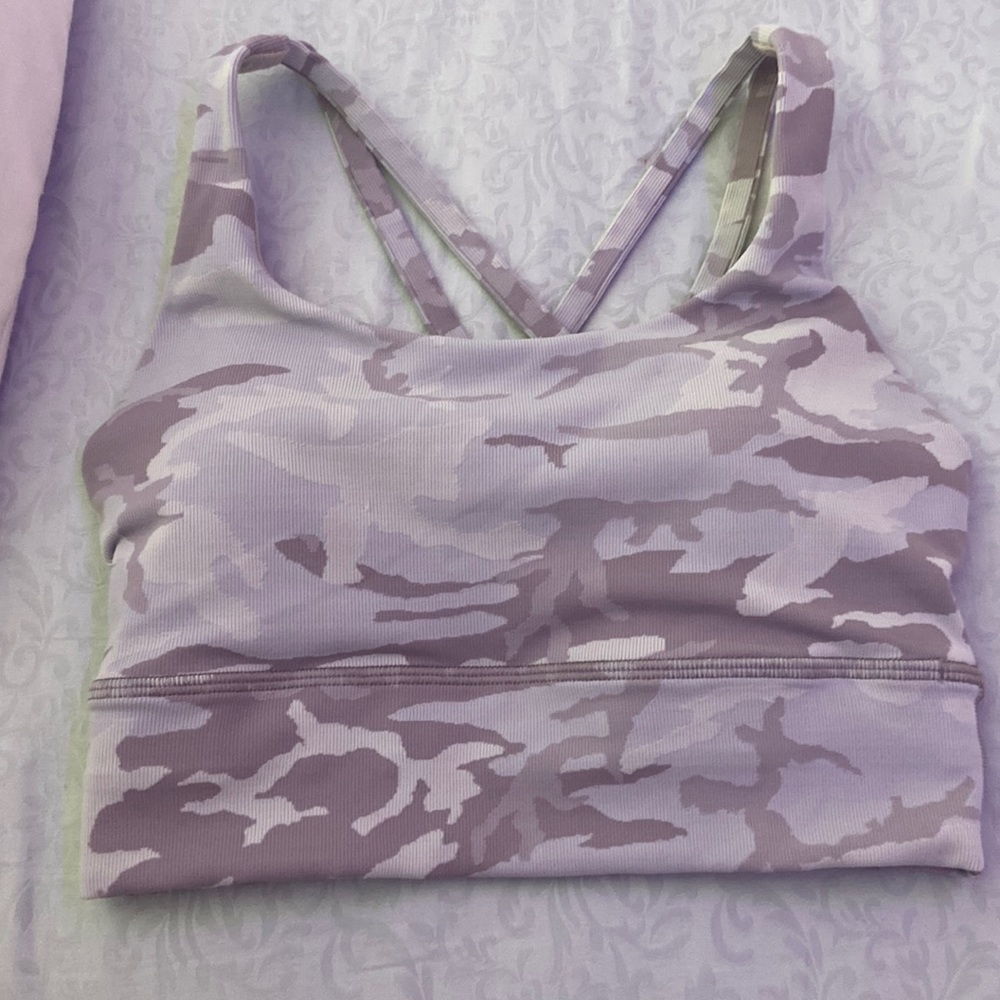 purple camo lululemon energy bra longline
